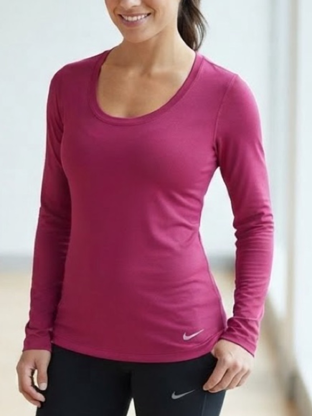 Nike Women's Long Sleeve Scoop Neck Top - Raspberry Pink